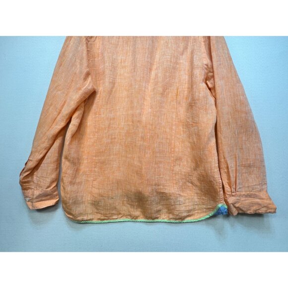 Report Collection Mens Button Down Linen Shirt Long Sleeve Stretch Size L Orange - Picture 12 of 14